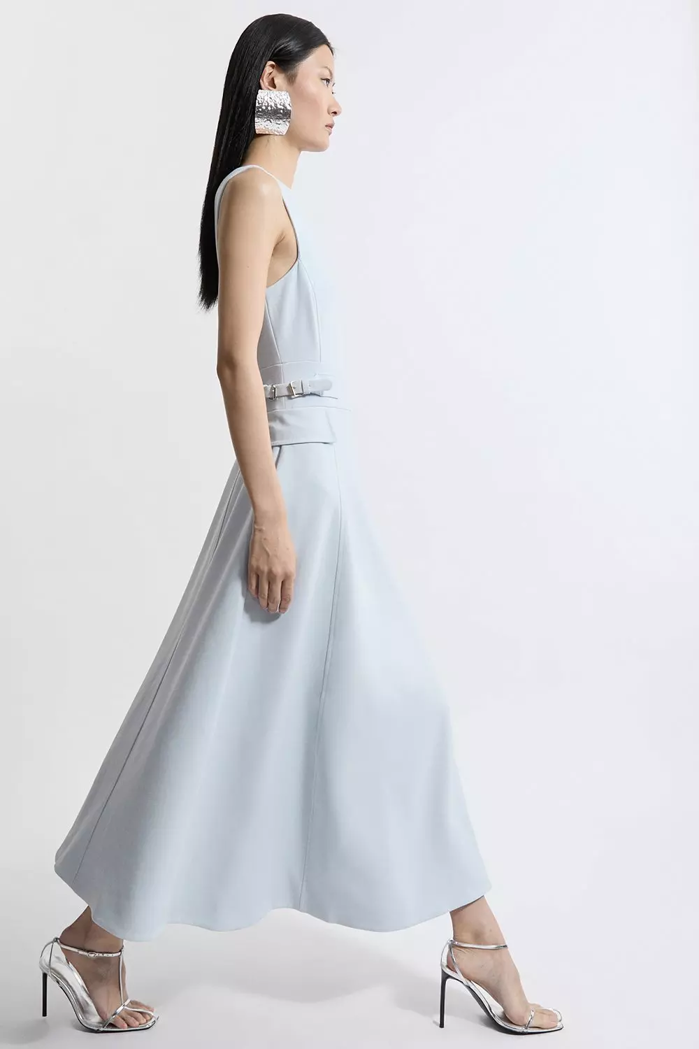 Petite Compact Stretch Tab Waist Detail Full Skirt Midi